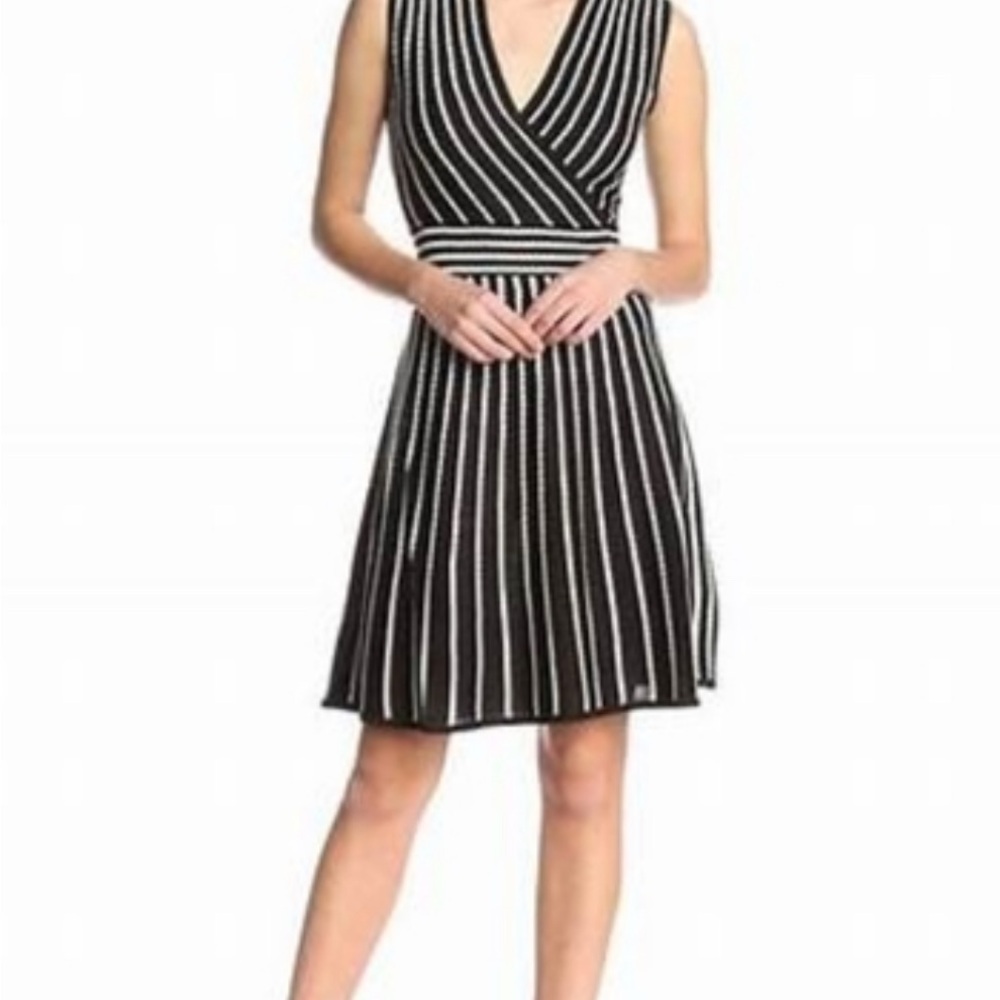 Calvin Klein Black and White Sleeveless Wrap Midi Dress